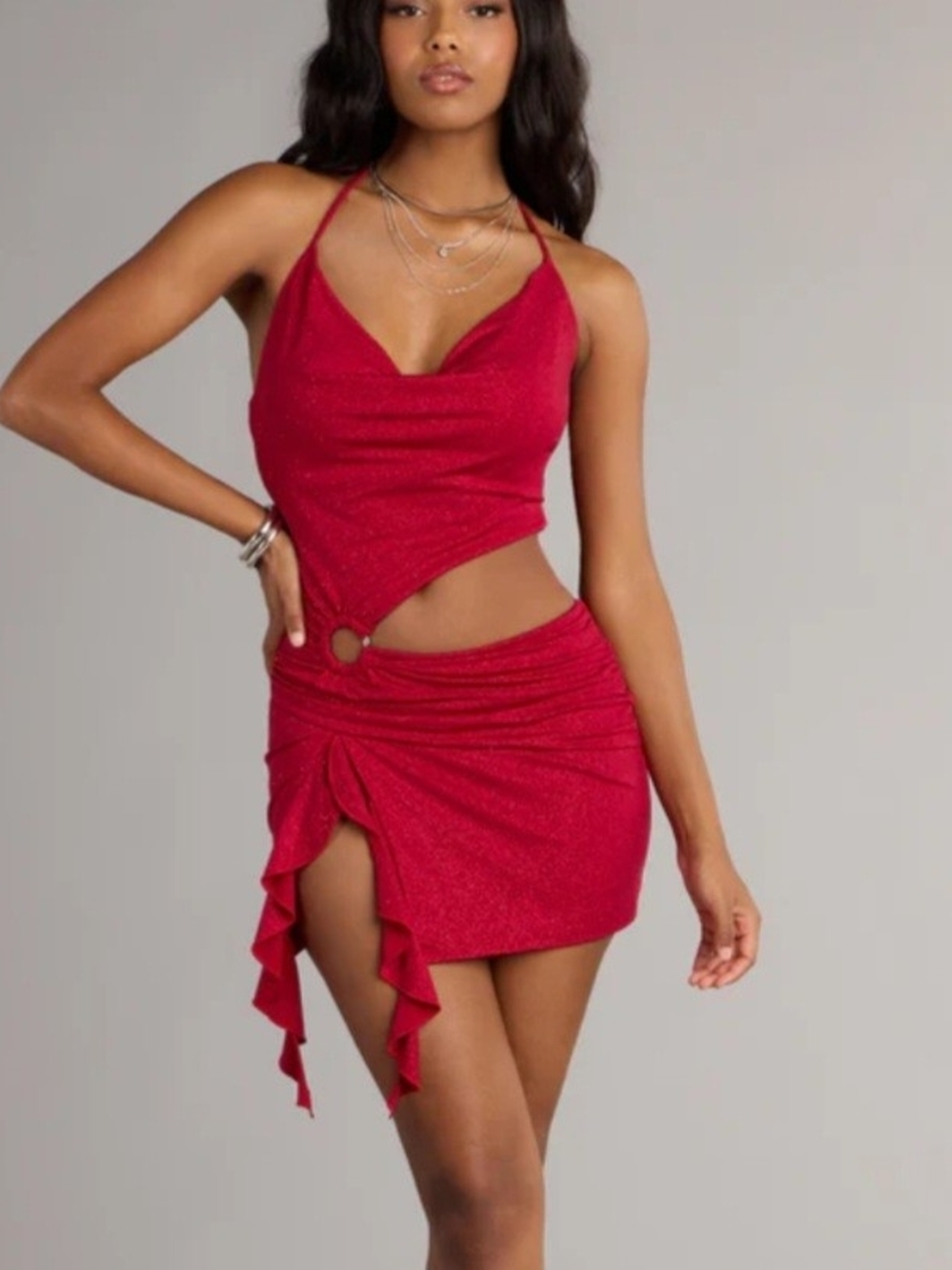Windsor Red Cutout Ruffle Mini Dress